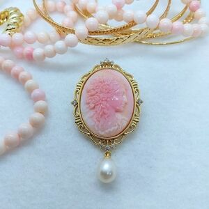 🐚 S925 Natural Queen Conch Victorian Cameo Pendant/Brooch w/ Certificate
